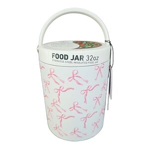 Hydrapeak White Food Storage Thermos Canister with Pink Bow Design Insulated New